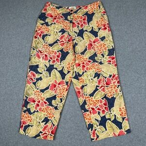 Talbots Womens Size 8 Linen Rayon Tropical Floral Wide Leg Pants Capri Cropped